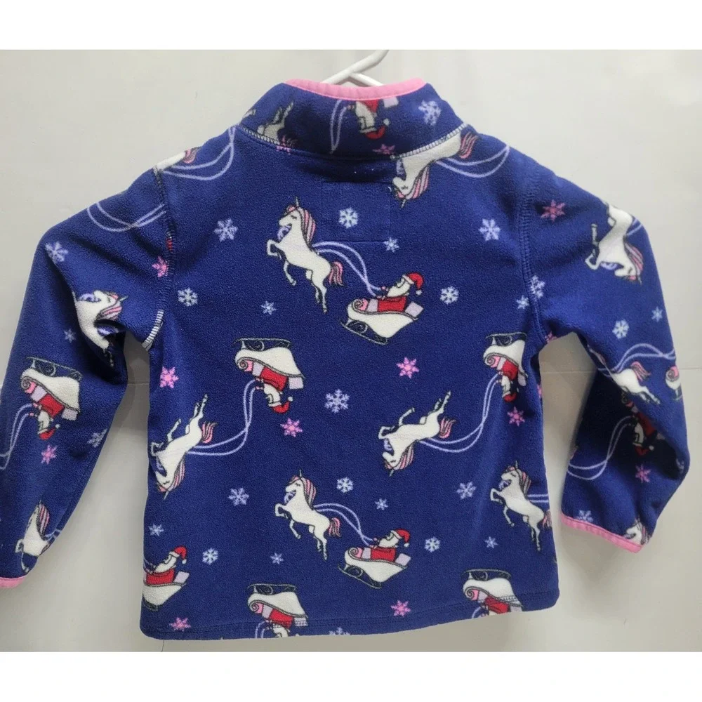 OshKosh B'gosh Kids 3T Blue Unicorn Sleigh‎ Fleece Pullover Top